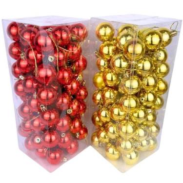 Imagem de Kit 100 Bolas De Natal Vermelho Dourado 4 Cm Enfeite Natalino Arvore D