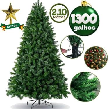 Imagem de Arvore De Natal Prinheiro Luxo 2,10m 1300 Galhos Verde Cheia Tradicion