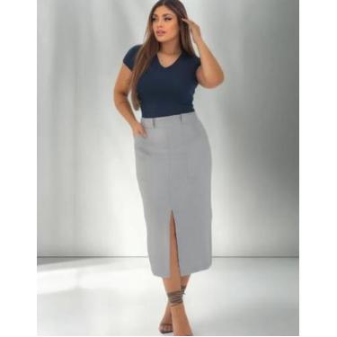 Imagem de Saia Midi em Linho com Elastano - Cacharrel Store, Cinza, P