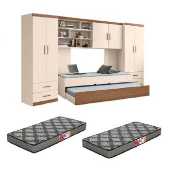 Imagem de Quarto Modulado Juvenil Completo com Guarda Roupa, Cama de Solteiro e 