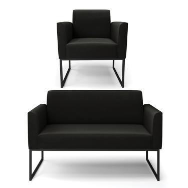 Imagem de Sofá Namoradeira com Poltrona Base Industrial Preto Marisa Suede Preto