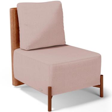 Imagem de Poltrona Decorativa Sala de Estar Living Pés Madeira Hungria L02 Couríssimo Camel Linho Rosê - Lyam