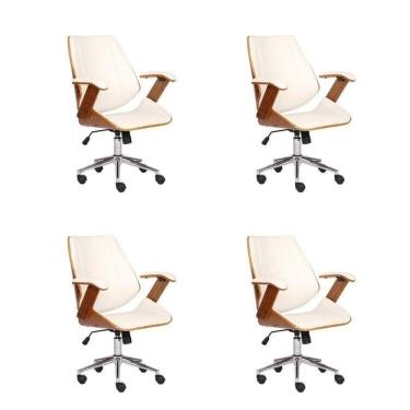 Imagem de Kit 4 Cadeiras para Escritório Presidente Bergen Baixa 3331 Branco