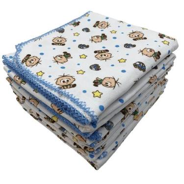Imagem de Kit 3 Cueiros Cebolinha Azul 75X75Cm 100% Algodão Com Crochê - Incomfr