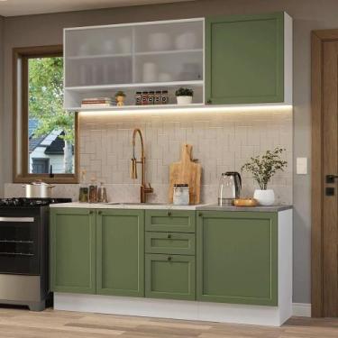 Imagem de Armário De Cozinha Compacta 180 Cm Branco-verde Vik Madesa 03 Branco-v