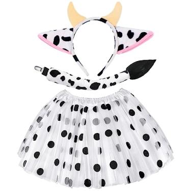 Imagem de Newcotte 3 peças fantasia de Halloween animal tutu orelhas faixa de cabeça cauda fantasia fantasia fantasia kit para jovens adultos cosplay de Halloween (vaca, 18-28 anos)