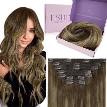 Imagem de Fshine Brown Balanyage Extensões de Cabelo Clipe em Cabelo Humano 22 Polegada Marrom Médio para Caramelo Loiro e Brown Ombre Clipe em Extensões de Cabelo 7pcs Hair Clip em Extensões Cabeça Cheia 150g