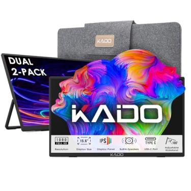 Imagem de Kado Configuração de monitor portátil duplo – Pacote com 2 monitores portáteis FHD de 15,6 polegadas para laptop, 1920 x 1080 IPS HDMI USB tipo C, extensor de tela de laptop, alto-falantes embutidos