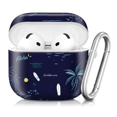 Imagem de Compatível com AirPod 4ª geração 2024, capa protetora antiqueda à prova de choque, linda capa para mulheres e homens com chaveiro (belas palmeiras de paisagem de ilha)