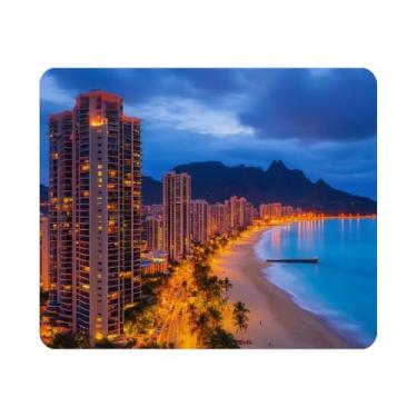 Imagem de Nicokee Mouse pad para jogos Honolulu Hawaii Skyline of Diamond Head Volcão, incluindo hotéis e edifícios em Waikiki Beach Tapete de mouse de borracha antiderrapante para computadores, escritório 24 cm x 20 cm