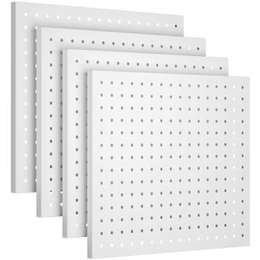 Imagem de IRONFFICE Pegboard de metal, 4 peças de painéis de placa de pinos (30,5 x 40,6 cm) organizador de parede, painéis brancos de quadro de garagem, organizador de ferramentas com parafuso para entrada