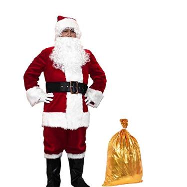Imagem de Fantasia de Papai Noel de luxo para adultos, conjunto de fantasia de Papai Noel, 10 peças, Vermelho, XL