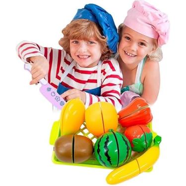 Imagem de KIT FRUTAS E LEGUMES DE BRINQUEDO PARA CORTAR CESTA COMIDINHA INFANTIL EDUCATIVO 10 PEÇAS