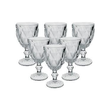 Imagem de Jogo de 6 Taças de Vidro Diamond para Vinho e Água 340ml Conjunto de Peças Estilo Diamante (Transparente)