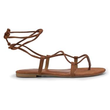 Imagem de Sandália Feminina Rasteira Gladiadora Amarrar Perna Confortável Resistente Bico Redondo (Marrom, BR, Adulto, Numérico, 36)