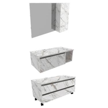 Imagem de Conjunto De Armarios Para Banheiro C/Espelheira Marmore Branco - TECNO