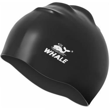 Imagem de Whale Touca de natação de silicone - impermeável, antiderrapante, alta elasticidade - mantém o cabelo seco, perfeita para homens e mulheres, touca de natação grande (preto)