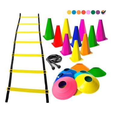 Imagem de Kit Funcional 10 Cones + 10 Pratos + Escada + Corda De Pular