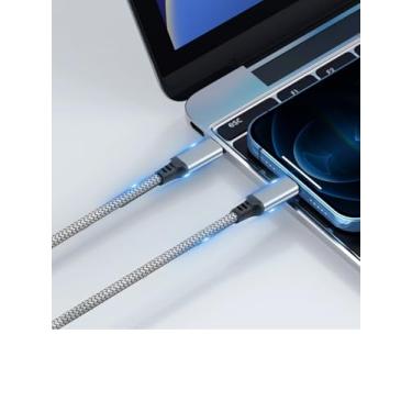 Imagem de Cabo carregador USB tipo C para tipo C 1,5 m 60W Nylon trançado cabo de carregamento rápido para iPhone 16/16 Plus/16 Pro Max, MacBook Pro, iPad Pro Air, Samsung S24/S24 Cinza