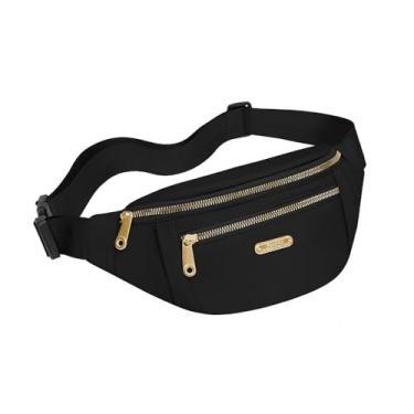 Imagem de Pochete transversal para mulheres, bolsa de cintura resistente à água com alça ajustável, design de várias camadas, Preto, Tendência