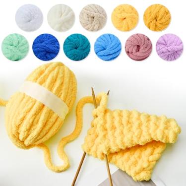 Imagem de Fio de chenille grosso para tricô de braço - fio jumbo super macio, lavável na máquina para cobertores faça-você-mesmo, travesseiros, decoração de casa 200 g
