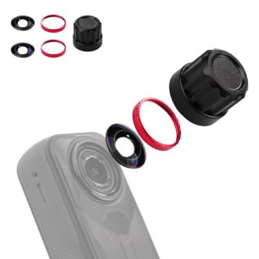 Imagem de Jakoly Kit de substituição de lente para Insta360 X5, Portbale [2 peças] Capa de vidro óptico com ferramenta de remoção + 2 bases vermelhas, fácil instalação, kit de câmera de proteção de lente para
