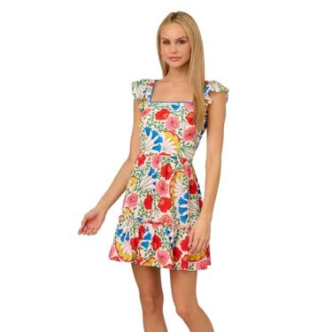 Imagem de Adrianna Papell Vestido curto sem mangas esvoaçante, Marfim Multi, 38