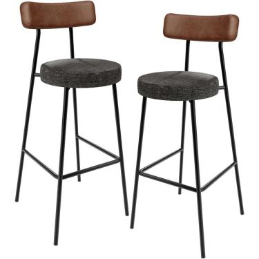 Imagem de Kit 02 Banquetas Alta Cozinha Sala De Jantar Milão L02 Couríssimo Marrom Linho Chumbo