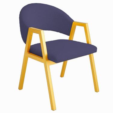 Imagem de Cadeira De Jantar Antonella Veludo Estilo Poltrona Com Pés Dourado - 7 Decor Azul Marinho