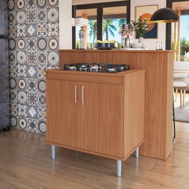 Imagem de Kit Bancada Ilha Para Cozinha + Balcão Para Cooktop 0,80m 5 Bocas 2 Portas Turim Nature Nature