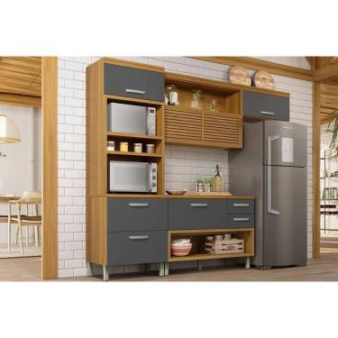 Imagem de Cozinha Modulada Nesher Princesa 3 Peças (1aéreo+1balcão+1paneleiro) C6p63 Freijo-grafite-nesher