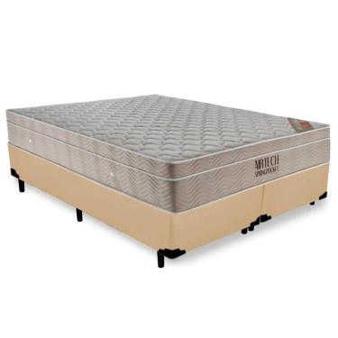 Imagem de Cama Box Queen Bipartido Sintético + Colchão Ortobom Airtech Molas Ensacadas 65x158x198 Cor:bege