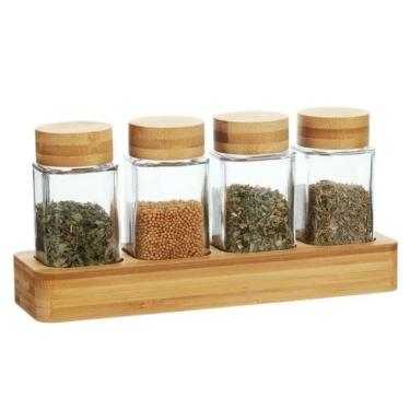 Imagem de Porta Condimentos Vidro E Bambu 100Ml Potes Vidro