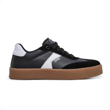 Imagem de Tenis Feminino Minimalista Casual Retro Confortavel Baixinho Versatil Couro Camurça Macio Estiloso Sola Bege Borracha Reta Atemporal Moda Mulher Leve Blogueira Vintage Urbano Tendencia Moderno - 34 Preto
