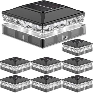 Imagem de Luzes de tampa de poste solar, 6500K branco frio IP65 à prova d'água, luz de cerca alimentada por energia solar para poste de madeira 4x4 e cerca de vinil 5x5, deck, pátio, jardim, jardim, jardim