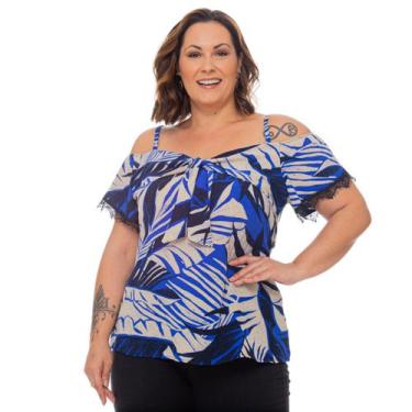 Imagem de Blusa Feminina Plus Size Elegante Moda Social - Gatta Fashion, Azul, G