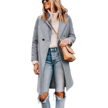 Imagem de Pea Trench Coat Tanming, mistura de lã feminina, cinza claro XS