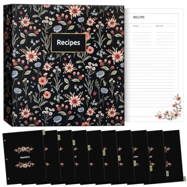 Imagem de Livro de receitas com 35 protetores de folha dupla face, agenda de refeições com cartões correspondentes de 28 x 21,6 cm, organizador de receitas de capa dura, fichário de cozinha com 10 divisórias
