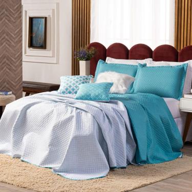 Imagem de Kit Cobre Leito Miami Tiffany/branco Dupla Face Casal Padrão 06 Peças