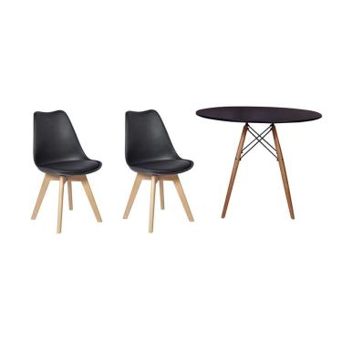 Imagem de Kit Mesa Jantar  120cm Preta + 02 Cadeiras Leda  Preta