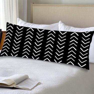 Imagem de Capa de travesseiro de corpo preto 51 x 137 cm longa fronha retangular preta e branca com fecho de envelope, capas de almofadas lombares de poliéster asteca boho capa de almofada decorativa de fazenda