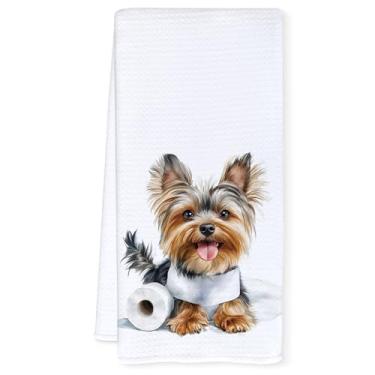 Imagem de Qnhij Toalhas de mão engraçadas de banheiro Yorkie, presentes Yorkshire Terrier, presentes de Yorkie para mulheres amantes de Yorkies Toalhas de mão decorativas para decoração de banheiro, panos de