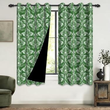 Imagem de GICDSU Conjunto de 2 painéis de cortinas blecaute verdes de 153 cm de comprimento, cortinas blackout impressas verdes com ilhós pendurados para quartos, salas de estar e salas de jantar