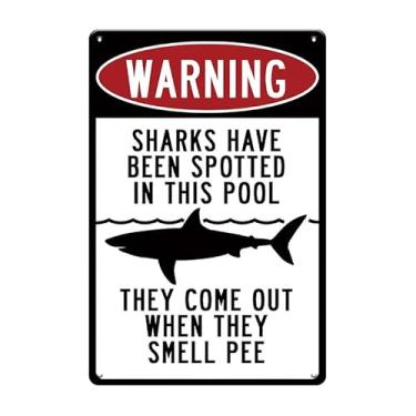 Imagem de Sarayvhdi Sinal de aviso de piscina - Sharks Decor Signs Have Been Spotted Summer Outdoor Aviso Aviso Vintage Metal Tin Sign Funny Decor Gifts Poster Placa 20 x 30 cm