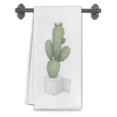 Imagem de Elefeltclave Grean Cactus Toalhas de mão florais para mulheres, decoração floral de banheiro, cacto em papel higiênico, toalhas de mão decorativas para banheiro, banheiro, banheiro, 40 x 61 cm