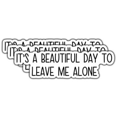 Imagem de (3 peças) Adesivo It's A Beautiful Day to Leave Me Alone com citação engraçada, decalques sarcásticos, adesivo de vinil à prova d'água para livros, laptops, telefone, garrafas de água, copo Kindle