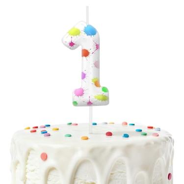Imagem de Velas de aniversário para bolo, velas número 1, decorações de aniversário, artigos de festa, pintura artística para decoração de festa temática para meninos e meninas (número 1)
