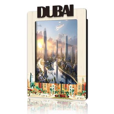 Imagem de DRWJPAT Moldura magnética para fotos de Dubai, mini molduras magnéticas para geladeira e armário, presentes de lua de mel para amigos e casais, imãs de madeira para viagem -B04