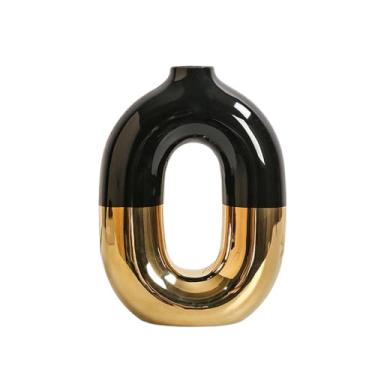 Imagem de Bothyi Vaso de cerâmica vazado em tons de dourado e preto, estilo nórdico, ideal para decoração de casa, arranjos florais, jantares, mesas, estantes e