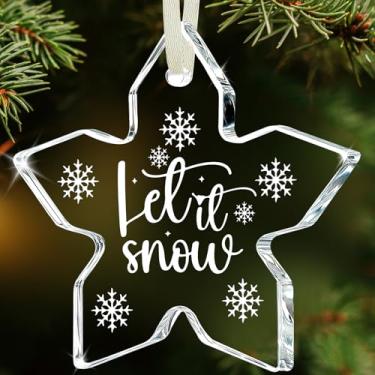 Imagem de Enfeite de Natal 2025 Let It Snow Floco de Neve para pendurar – Decoração de férias de inverno para árvore casa escritório lareira parede – Ideia secreta de troca de presente de Papai Noel para amigos